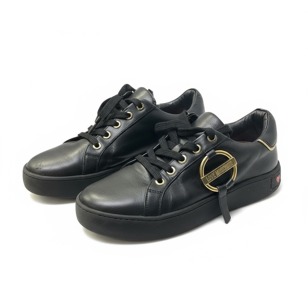 👟 Love Moschino Black Gold Heart Sneakers Sz 39 EU | Street Chic Luxury Vibes